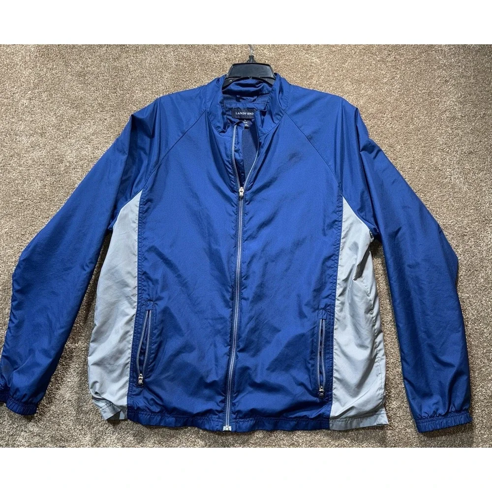 Lands End Men's Rain Jacket Windbreaker Large 42-44 - Blue‎ Gray